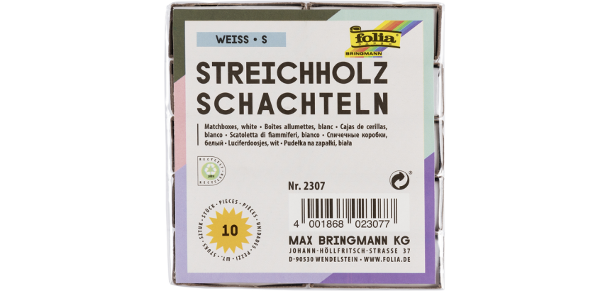 Boîte d'allumettes Folia 53x36x10mm blanc 10 pièces