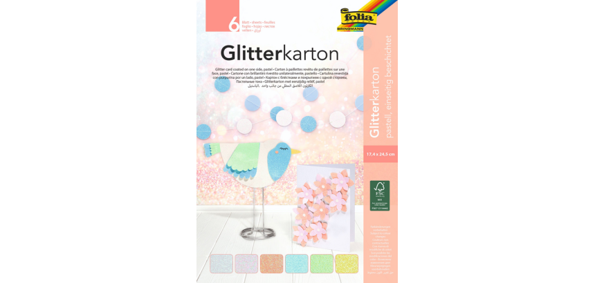 Glitterkarton Folia 174x245mm 6 vel pastel assorti