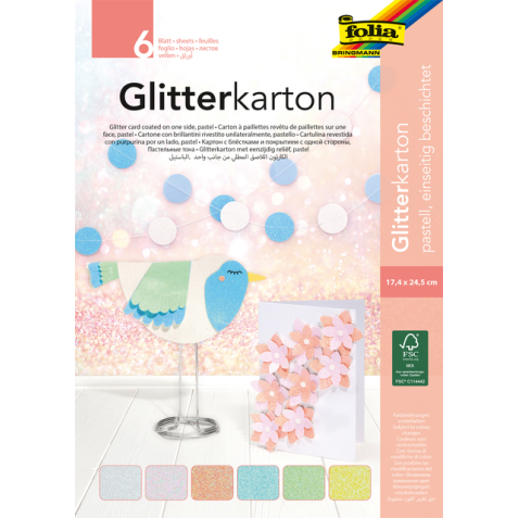 Glitterkarton Folia 174x245mm 6 vel pastel assorti