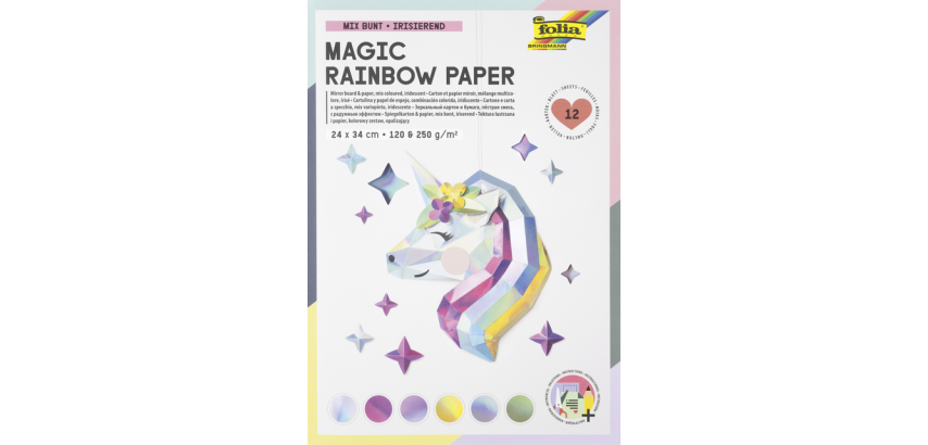 Papier et carton miroir Folia 24x34cm 120g et 250g 12 feuilles 6 teintes
