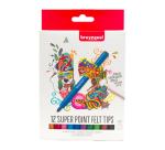 Viltstift Bruynzeel Super Point met witte wisstift set à 12 kleuren