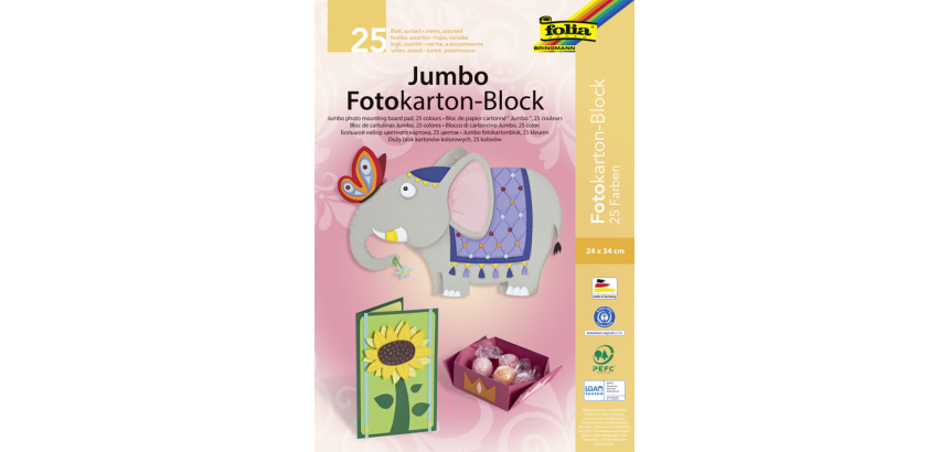 Fotokartonblok Folia 300gr 24x34cm 25vel jumbo assorti