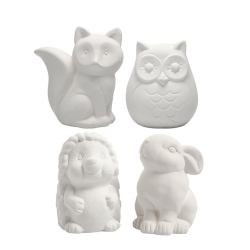 Tirelire animaux Creotime terre cuite blanche set 4 pièces assorti