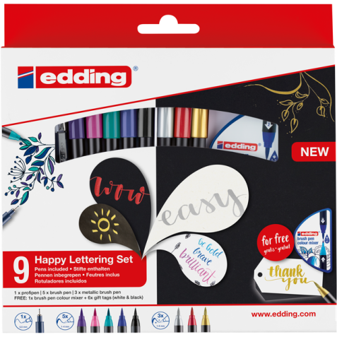 Feutre pinceau edding 1340 Happy lettering assorti set 9 pièces