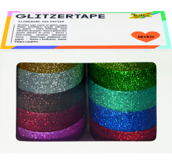Plakband Folia glitter 5mx15mm 10 stuks 10 kleuren
