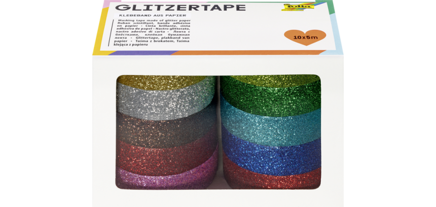 Ruban adhésif pailleté Folia 5mx15mm 10 couleurs