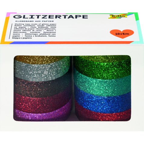 Plakband Folia glitter 5mx15mm 10 stuks 10 kleuren