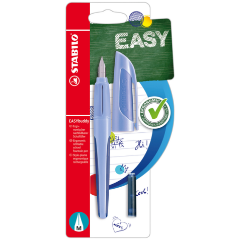 Vulpen STABILO Easybuddy rechtshandig medium babyblauw blister à 1 stuk