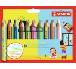 Crayon STABILO 882 Woody 3-en-1 Duo étui 10 pièces + taille-crayon