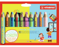 Crayon STABILO 882 Woody 3-en-1 Duo étui 10 pièces + taille-crayon