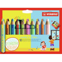 Kleurpotloden STABILO 882 woody 3 in 1 duo inclusief puntenslijper assorti etui 10 à stuks