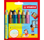 Crayon STABILO 882 Woody 3-en-1 Duo étui 6 pièces + taille-crayon