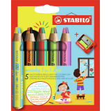 Kleurpotloden STABILO 882 woody 3 in 1 duo inclusief puntenslijper assorti etui 5 à stuks