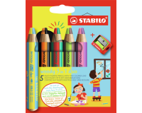 Crayon STABILO Woody 3-en-1 Duo étui 5 pièces + taille-crayon