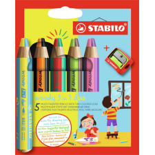 Crayon STABILO Woody 3-en-1 Duo étui 5 pièces + taille-crayon