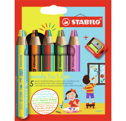 Crayon STABILO Woody 3-en-1 Duo étui 5 pièces + taille-crayon