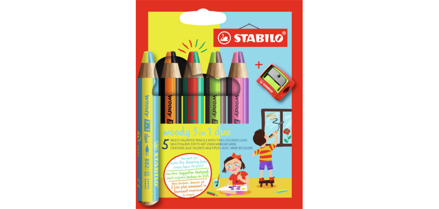 STABILO 882 Woody 3-in-1 Duo crayon case 5 pieces + sharpener