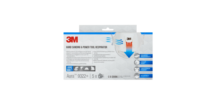Stofmasker 3M Aura voor schuren 9322+ FFP2 met ventiel 5 stuks