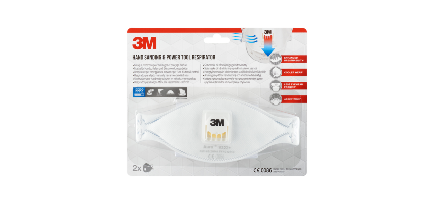 Stofmasker 3M Aura voor schuren 9322 FFP2 met ventiel 2 stuks