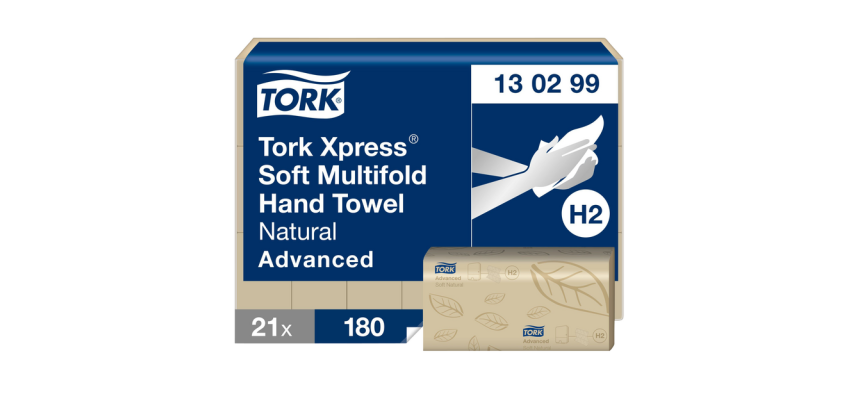 Tork H2 Xpress Advanced 130299 Handtücher, multifalt, 2-lagig, 213x240mm, natur, 21x 180 Blätter