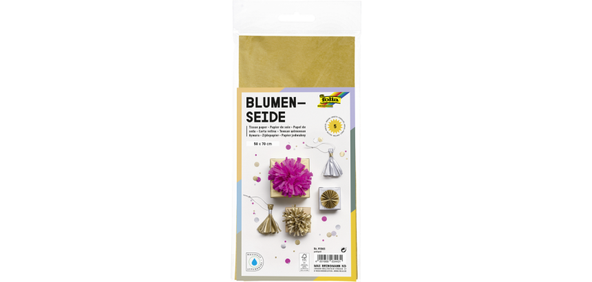 Papier de soie Folia 50x70cm 20g nr 65 or 5 feuilles
