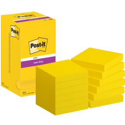 Bloc-mémos Post-it 644 Super Sticky 76x76mm jaune ultra 12 pièces