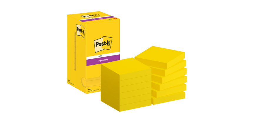 Memoblok Post-it 654 Super Sticky 76x76mm ultrageel 12 stuks