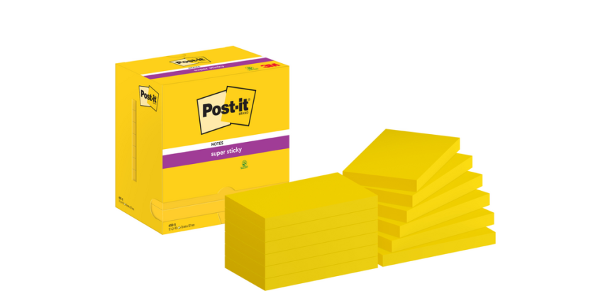 Memoblok Post-it 655 Super Sticky 76x127mm neon geel 12 stuks