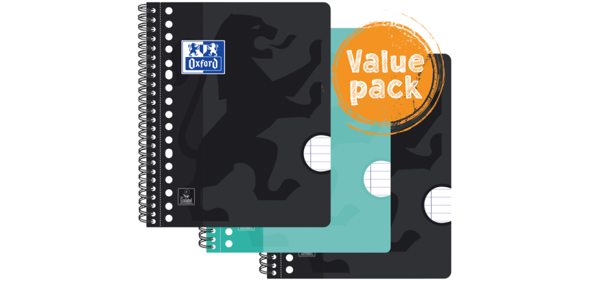 Bloc de cours Oxford A5+ ligné 17 perf 160 pages 80g Lot économique assorti 3 pièces