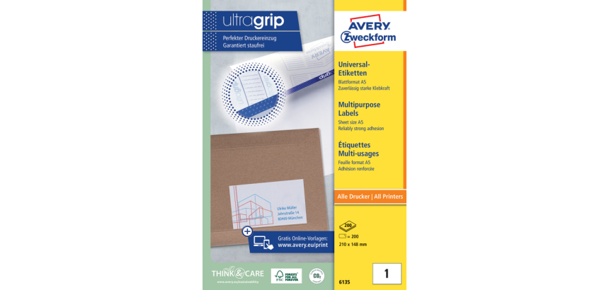 Etiket Avery 6135 210x148mm wit 200 stuks