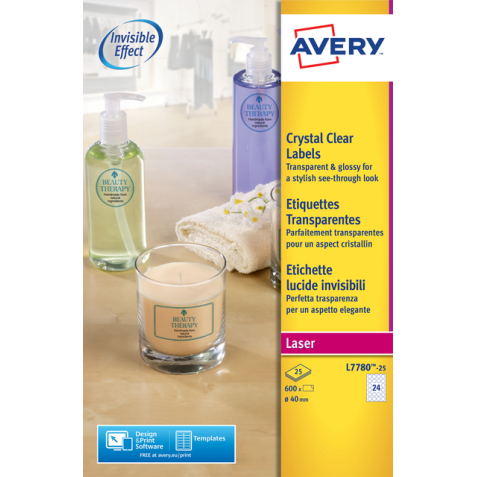 Etiket Avery L7780-25 rond 40mm transparant 600stuks