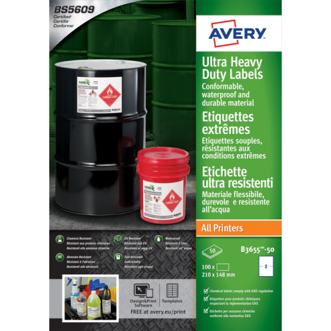 Etiket Avery B3655-50 148x210mm polyethyleen wit 100 etiketten
