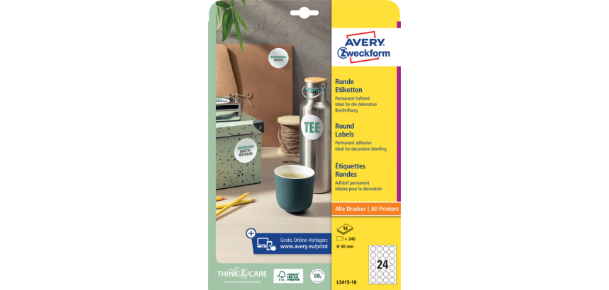 Avery Label L3415-10 round 40mm white 240 pieces