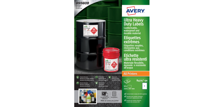 Etiquette Avery B4775-50 210x297mm polyéthylène blanc 50 pièces