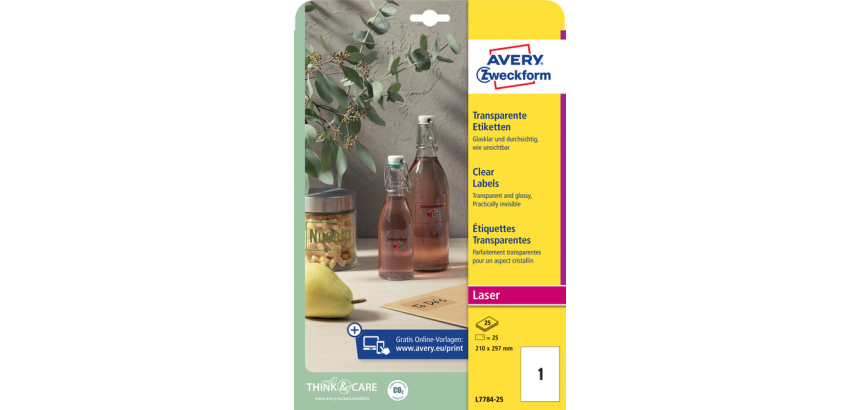 Etiquette Avery L7784-25 210x297mm transparent 25 pièces