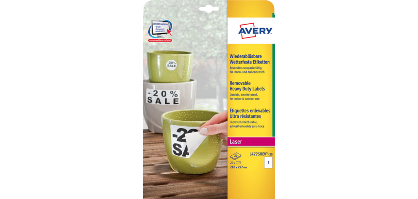 Etiquettes Avery L4775REV-20 210x297mm blanc 20 pièces