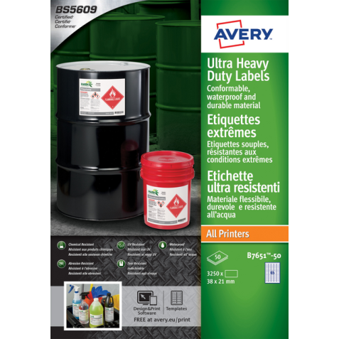 Etiket Avery B7651-50 38x21mm polyethyleen wit 3250 etiketten