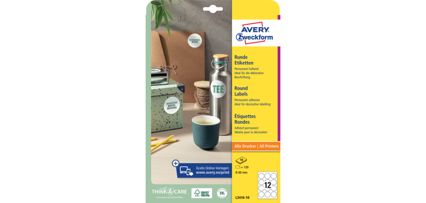 Etiket Avery L3416-10 rond 60mm wit 120 stuks