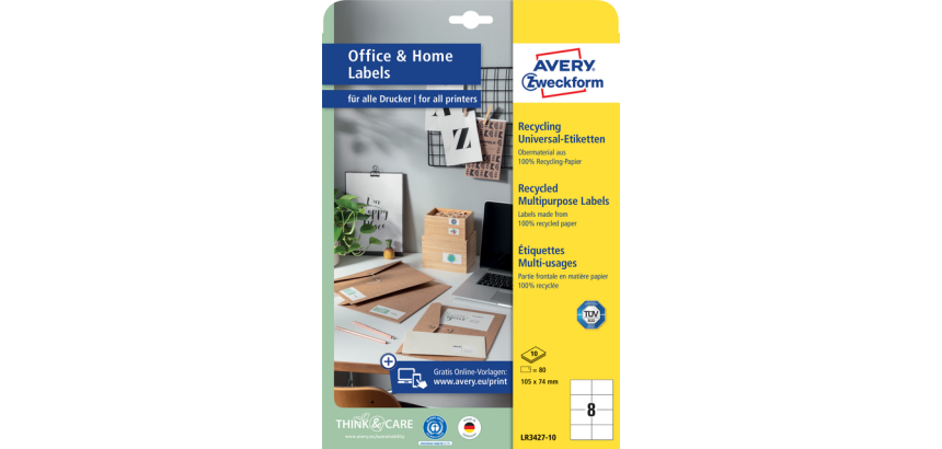 Etiquette Avery LR3427-10 105x74mm recyclé blanc 80 pièces