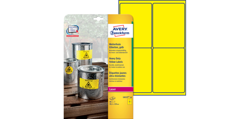 Etiket Avery L6127-20 99.1x139mm geel 80 stuks