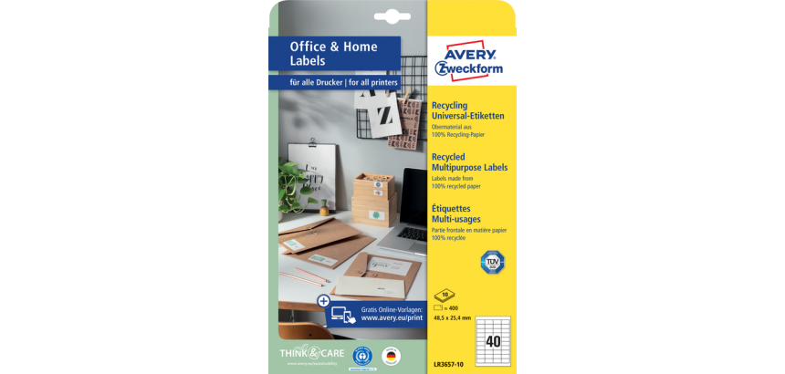 Etiquette Avery LR3657-10 48,5x25,4mm recyclé blanc 400 pièces
