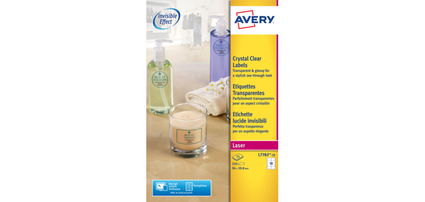 Etiquette Avery L7783-25 96x50,8mm transparent 250 pièces