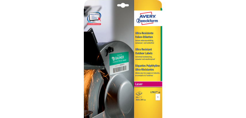 Etiquette Avery L7917-10 210x297mm polyéthylène blanc 10 pièces