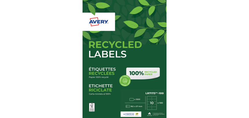 Avery Label LR7173-100 99.1x57mm recycled white 1000 pieces