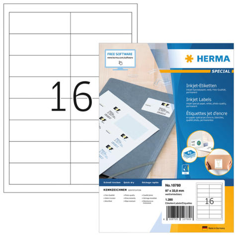 Etiket HERMA 10780 97x33.8mm wit 1280stuks