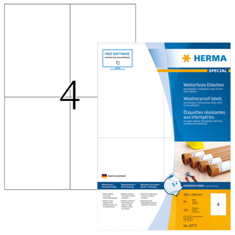 Etiquette HERMA 10773 résiste aux intempéries 105x148mm blanc 320pcs