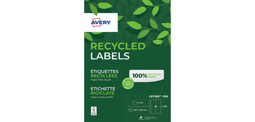 Etiquette Avery LR7169-100 99,1x139mm recyclé blanc 400 pièces