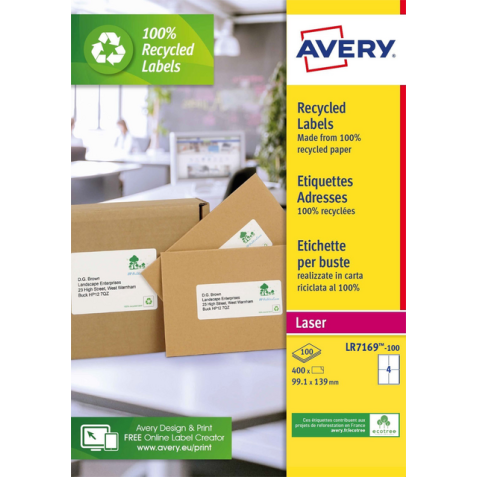 Etiquette Avery LR-7169-100 99,1x139mm recyclé blanc 400 pièces