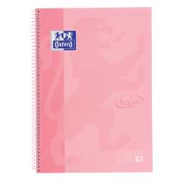 Notitieboek Oxford Touch Europeanbook A4+ 4-gaats lijn 80vel pastel roze