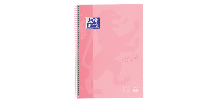 Notitieboek Oxford Touch Europeanbook A4+ 4-gaats lijn 160 pagina's pastel roze